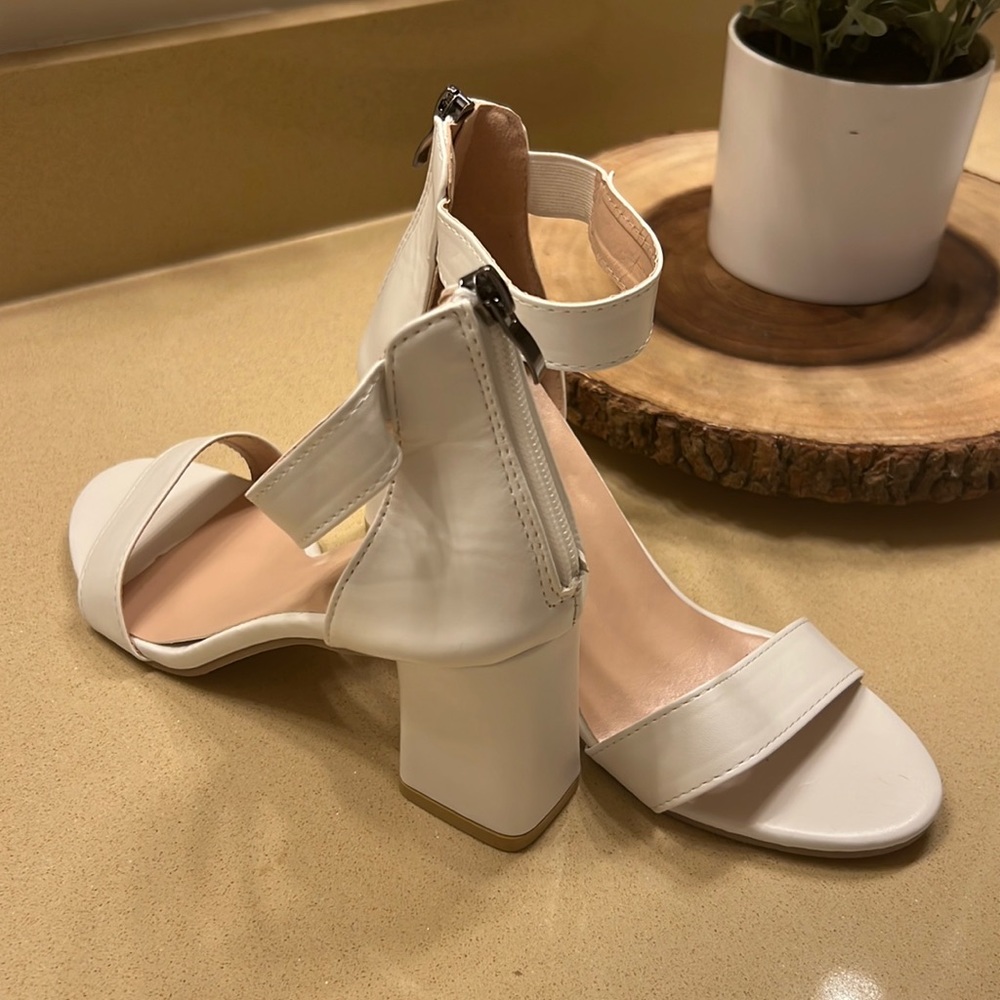 White block heels with ankle strap